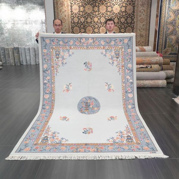 Carpets 6'x9 'Handmade Blue Oriental Wool Carpet Chinois Design Chined Design For Floor