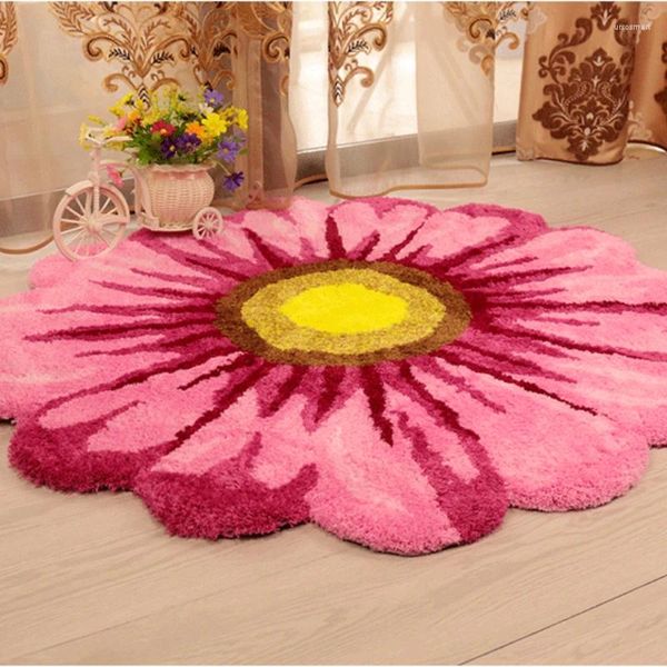 Tapis 65/90 cm chrysanthemum fleurie en forme de fleur Soft brodered anti-glip mat de sol intérieur table basse de chambre à coucher