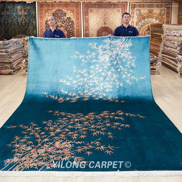 Tapis 8'x10 'tapis de soie chinois art déco bambou design prune de conception à main les tapis noués à la main