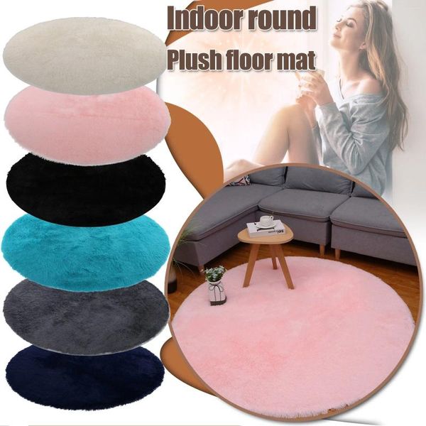 Alfombras 80 cm Mat de piso redondo Soft Artificial Sheepsker Fur Lool Alfombras sin deslizamiento para la sala de estar de dormitorio Mats peludas Decoración del hogar