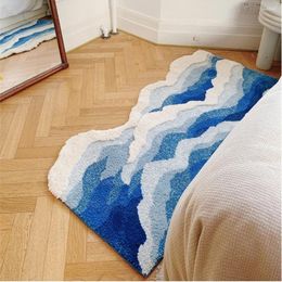 Tapis 80x155cm Ins Style vague motif chambre lit tapis flocage pied tapis salon canapé tapis épaissi absorbant antidérapant