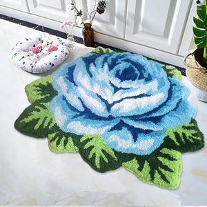 Carpets 80x60cm Fashion 3d Blue Rose Carpet pour salle de bain Tapis d'art décor à la maison chambre à la main tapis de fleurs faites à la main tapis de bain anti-glissement