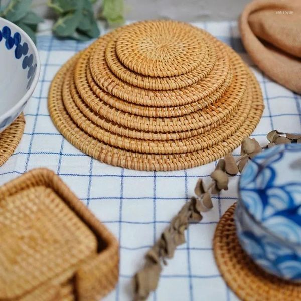 Tapis 8cm Coasters Set pour Kungfu Tea Accessoires Vaisselle ronde Napperon Plat Mat Rotin Weave Cup Pad