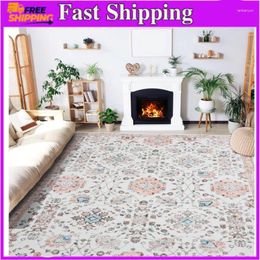 Tapis 8x10 Tapis Lavable Boho Tapis Tapis Antidérapant Pour Salon Chambre Cuisine Doux À Poils Ras Beige/Floral