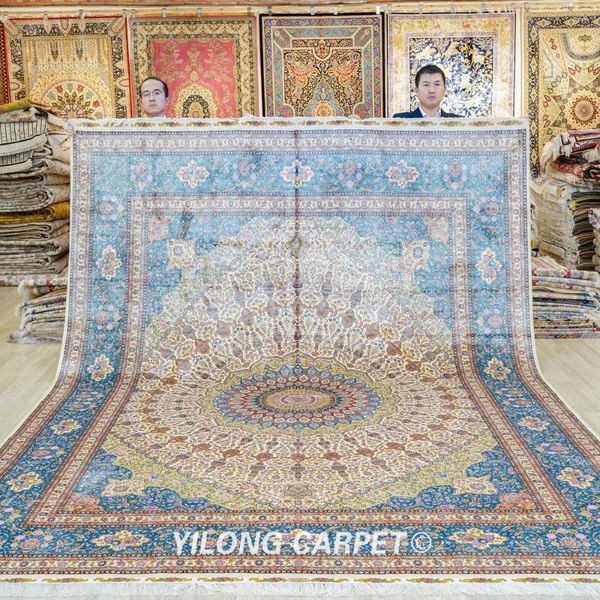 Carpets 9'x12 'Vantage du tapis en soie persan grande moquette nouée à la main bleue (ZQG642A)