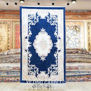 Carpets 91x152cm Oriental Design Luxury Blue Carpet exquis Hable noué en laine et en soie (WY2131M)