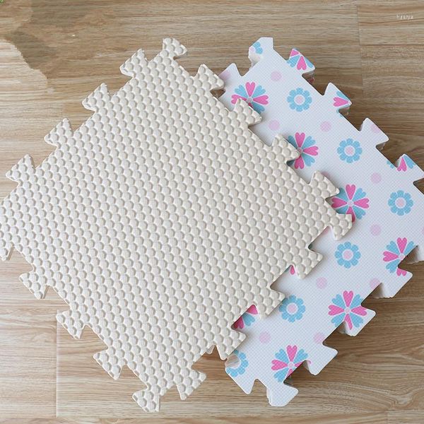 Tapis 9 pièces/lot bébé EVA mousse jouer Puzzle tapis 9 pièces Rose fleur carreaux de sol imbriqués tapis 30cmX30 dessin animé tapismotif tapis