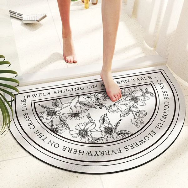 Tapis Tapis de bain absorbant en terre de diatomées Bouquet Patern ovale Tapis de salle de bain lavables à séchage rapide en caoutchouc antidérapant demi-cercle 231211