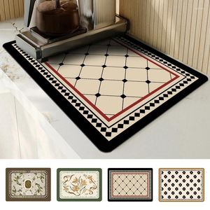 Alfombras absorbentes Cocina Drenaje Pad Retro Plaid Secado Estera Rectángulo Taza de café Colocación Vajilla Escurridor Alfombra Protector de encimera