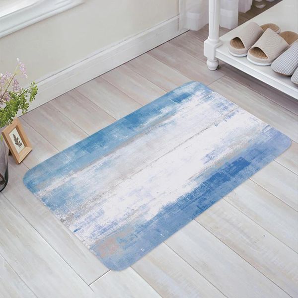 Tapis abstraits huile peinture art bleu home paillomat décoration flanelle salon moquette copeille de cuisine balcon tapis de chambre à coucher de chambre à coucher