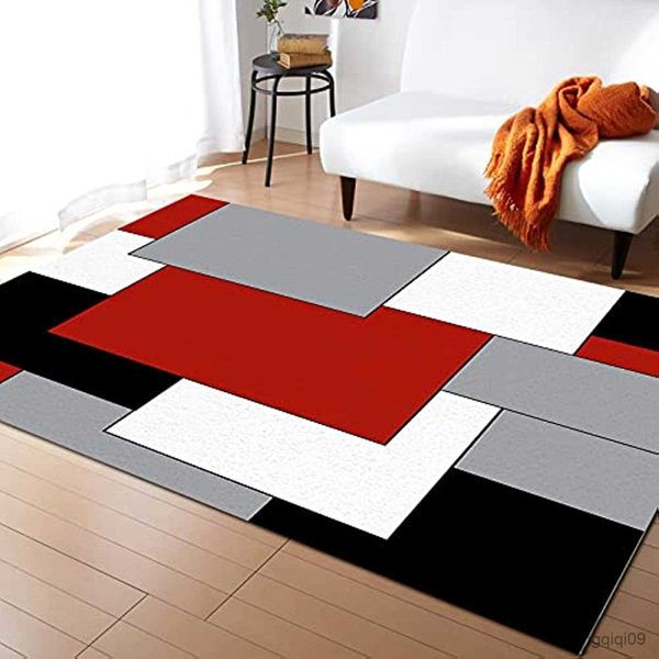 Alfombras Abstract Red Black Geometric Carpet para sala de estar Decoraciones para el hogar de lujo Sofá Mesa Alfombras de área grande Entrada Mat Salon R230725