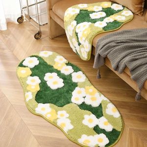 Tapis Esthétique Tufting Moss Floral Chambre Tapis Doux Moelleux Plantes Vertes Daisy Chevet Tapis Tapis De Sol Tapis Paillasson Décor À La Maison