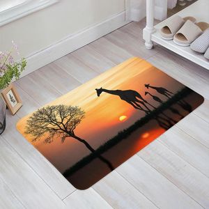 Tapis afrique arbre girafe Silhouette lever du soleil cuisine paillasson chambre bain sol tapis maison tenir porte tapis petits tapis décor à la maison