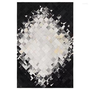 Tapis Style américain luxe peau de vache couture Patchwork tapis naturel peau de vache fourrure tapis noir et blanc décoration bureau