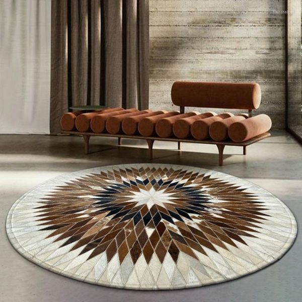 Tapis Style américain rond en peau de vache peau de vache fourrure Patchwork tapis naturel lait salon vache tapis décoratif tapis de sol