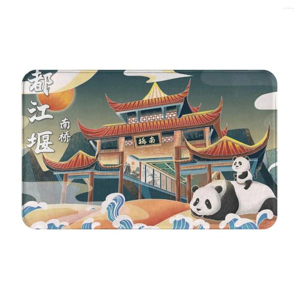 Tapis Ancien Style Chinois Mignon Dessin Animé Paillasson Tapis Tapis Tapis De Bain Polyester Absorbant Balcon Toilette Lavable 50X80CM