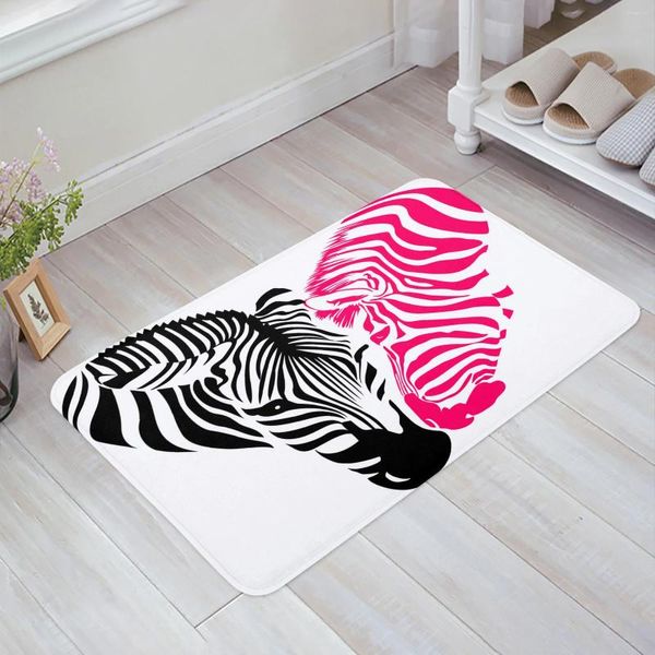 Carpets Animal Zebra Stripes en forme de coeur noir blanc cuisine paillasson chambre de salle de bain du sol de la maison de la maison de porte de porte de porte de porte de porte
