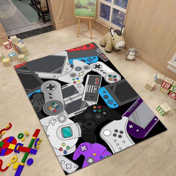 Alfombras Anime Gamer Controller Kids Play Area Alfombras Juego infantil Alfombra de piso Dibujos animados Super Patrón Impresión 3D para sala de estar Alfombras