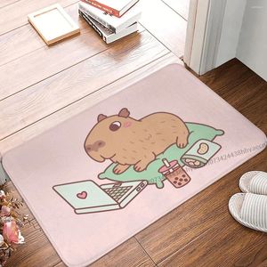 Alfombras Antideslizante Felpudo Alfombra de baño Lindo Chilling Capybara con computadora portátil y balcón Alfombra Puerta de entrada Alfombra Decoración interior