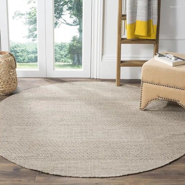 Tapis de tapis - 10 'Round Ivory Steel Gris Gris fait à la main Ferme Ferme Boho Ferme de coton Fringe (MTK330M)