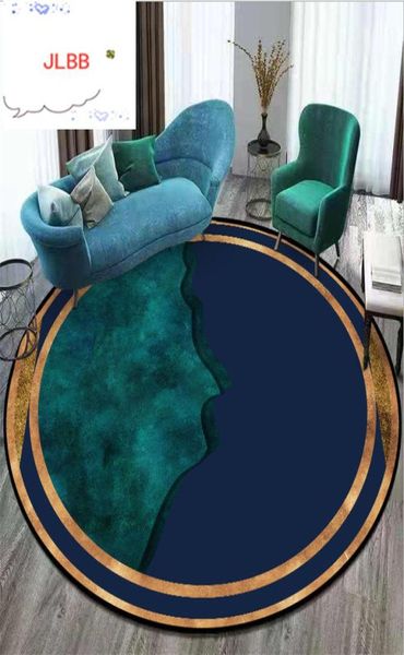 Alfombras Área Alfombra para sala de estar Azul oscuro Patrón de mosaico verde Alfombra redonda Dormitorio Navidad Poliéster3025743