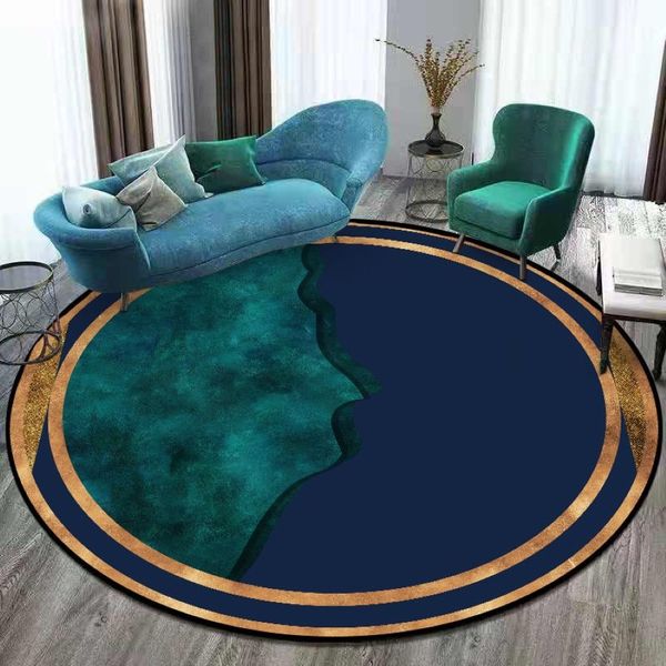 Alfombras Área Alfombra para sala de estar Moderno Azul oscuro Verde Patrón de oro Alfombra redonda de lujo Esteras de poliéster Decoración de dormitorio 262K