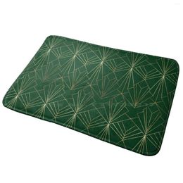 Tapis art déco en émeraude green d'entrée de porte de porte de tapis de bain de bain des années 1920 motif répété sombre contour géométrique moderne or