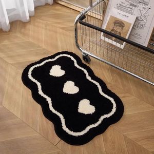 Tapis Salle de bain Tapis de pied absorbant Tapis épais en peluche Tapis anti-dérapant Porte Plancher Motif coeur