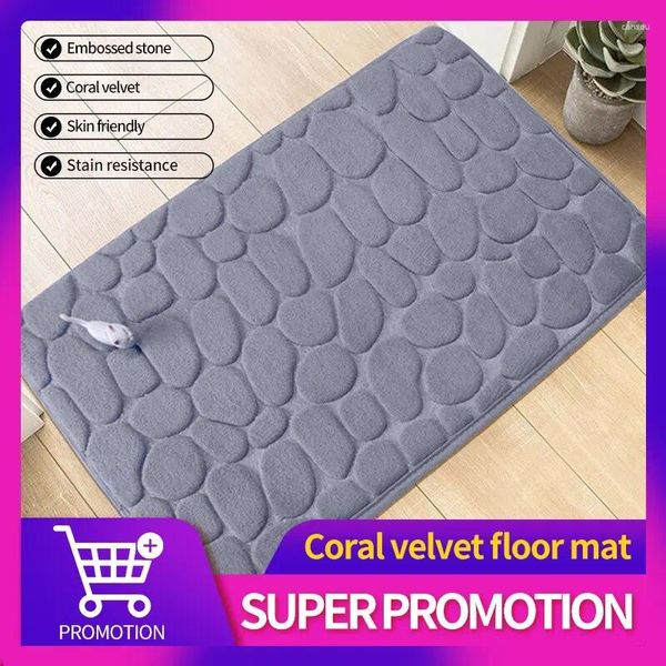 Tapis de salle de bain tapis de pied de salle de bain corail velours en pierre en relief en mousse de mousse à mémoire de mousse épaissie de porte absorbante G003