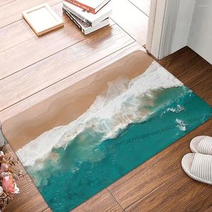 Tapis de salle de bain, vagues bleues de l'océan s'écrasant sur la plage, paillasson en flanelle, tapis d'extérieur, décoration de la maison
