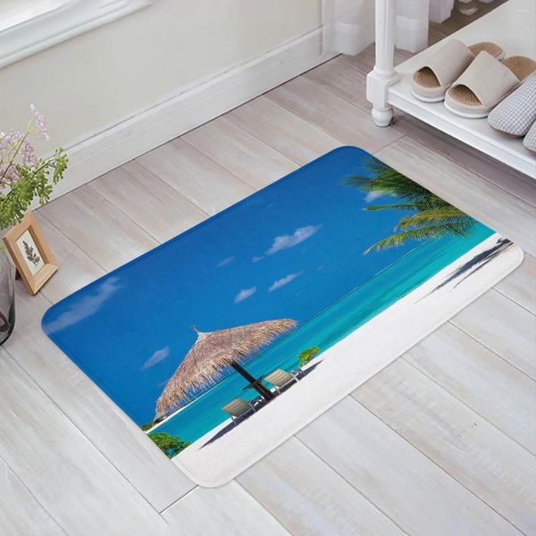 Tapis de plage de plage arbres bleu chambre à coucher de chambre à coucher chez moi entrée pailtre cuisine de la cuisine de salle de bain décoration de porte