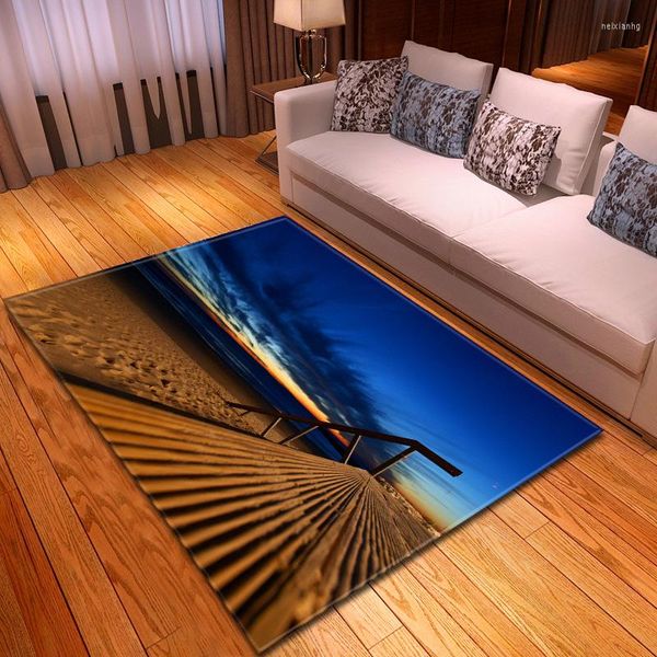 Alfombras Paisaje de playa 3D para sala de estar Alfombras de dormitorio Franela suave Alfombra textil para el hogar Niño Hermoso juego Alfombra grande