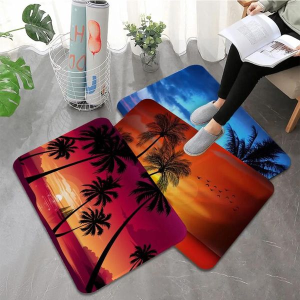 Carpets Beach Sunset Palms Primed Flannel Floor Mat de salle de bain décor de salle de bain Tapon non glissement pour le salon cuisine bienvenue paillasson