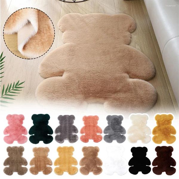 Tapis en forme d'ours en fausse laine de lapin, tapis doux artificiel pour chambre à coucher et salon, tapis de sol absorbant antidérapant