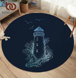 Tapijten BeddingOutlet Vuurtoren Slaapkamer Vloermat Nautisch Thema Rond Tapijt Storm Vloerkleed Donkerblauw Zee Woonkamer Alfombra Dropsh8046214