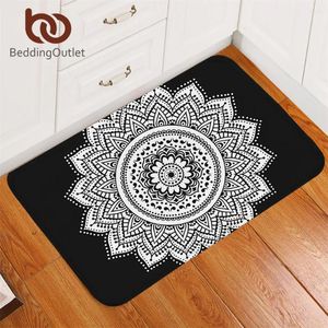 Tapijten beddingoutlet mandala badkamer tapijten niet-slip zwart-witte bloemen keuken tapijt bohemian lotus deur matten buiten 40x60 cm