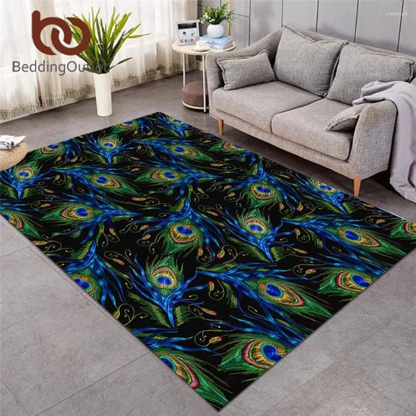 Carpets Beddingoutlet Peacock Feather Rapier pour chambre aztèque grand tapis bleu vert rectangle de sol