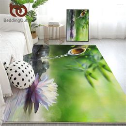 Carpets Beddingoutlet Zen Tapis pour le salon 3D Print Green Floor Mat fleur Fleur Lotus Chambre Masage Masage Stone Floral Tapis