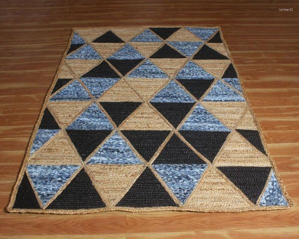 Alfombras alfombras del área del dormitorio 4x6 pies del tela manual del yute del algodón y algodón geométrico del patrón geométrico alfombra de sala de estar