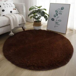 Tapis Chambre Couleur Pure Ronde Soie Simple Salon Canapé Laine Tapis Nordique Peluche Plancher Suspendu Panier Long Tapis Noir