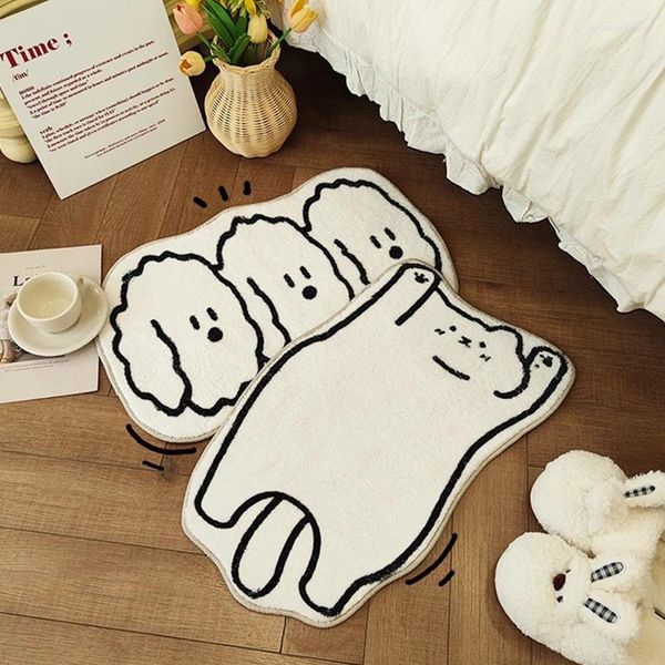 Tapis de chevet antidérapant pour salon, tapis de dessin animé de chien mignon, tapis doux, décoration de chambre à coucher, irrégulier