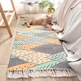 Tapijten bed tapijt rechthoek Mat Noordse bank katoen en linnen geweven kwastbodemmatten niet-slip kunnen worden bewerkt.