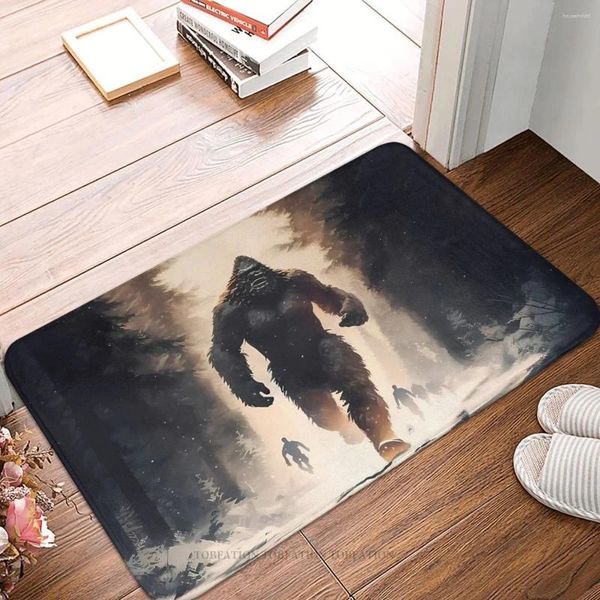 Tapis Bigfoot Sasquatch Bath Tapis antidérapant Tapis de flanelle de course Tapis de bienvenue Paillasson Tapis de décoration de sol