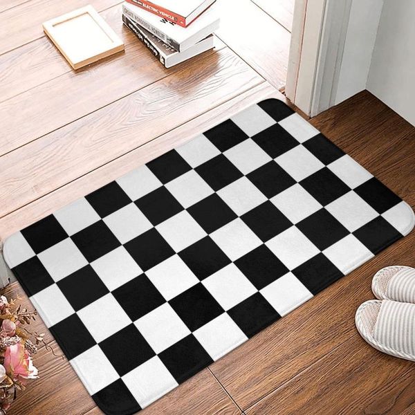 Tapis noir et blanc Checkerboar Plaid Paillasson imprimé Polyester Salle de bain Cuisine Tapis de sol Tapis de porte Tapis Décor Tapis de pied