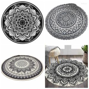 Tapis en noir et blanc chic Mandala bohème avec des glands de flanelle ronde tapis de sol de flanelle cercle