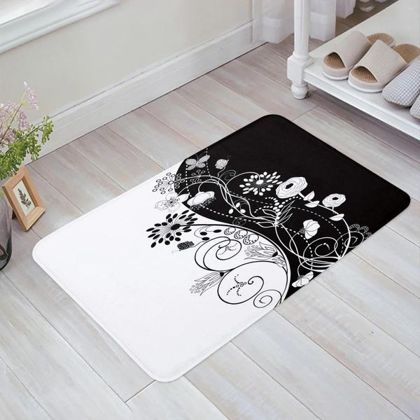 Tapis noir et blanc motif de fleurs salon paillasson tapis table basse tapis de sol étude chambre chevet décoration de la maison tapis