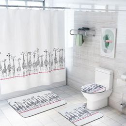 Carpets Black and White Girafe Shower Curtain de quatre pièces de salle de bain de salle de bains de salle de bain Tapis de Salle Bain