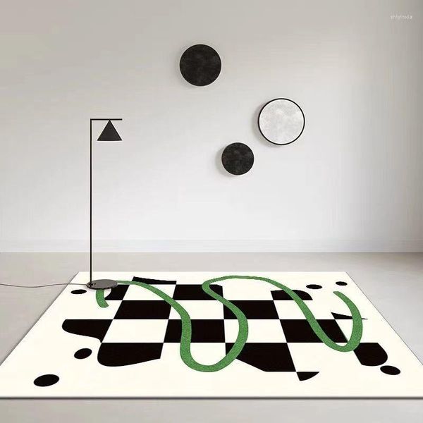 Tapis noir et blanc Simple pour salon maison tapis doux chambre Design nordique canapé Table basse tapis de sol tapis d'étude