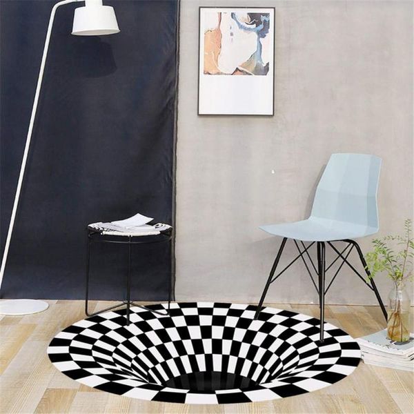 Tapis noir et blanc spirale 3D tapis stéréo Vision tapis circulaire pour salon décoration de la maison tapis chambre décor tapis