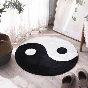 Tapijten zwart en wit yin yang tapijt tai chi boeddhist ronde tapijt woonkamer slaapkamer yingyang gebedsring vloer mat tuft soft soft